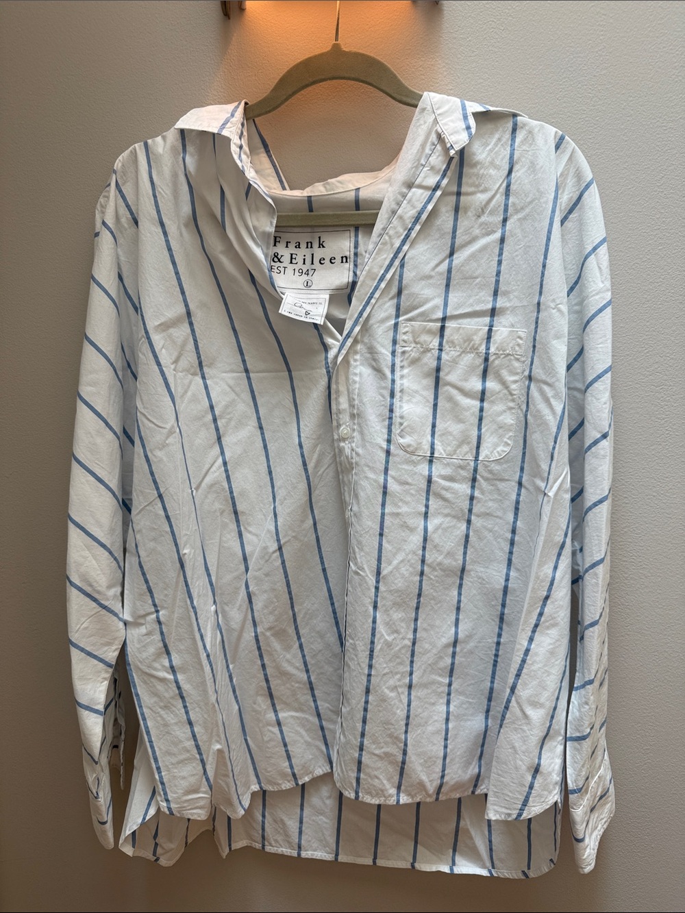 Frank & Eileen White Shirt with Light Blue Vertical Stripes